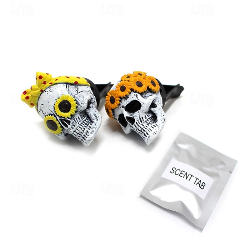 2pcs Halloween Skull Air Freshener Vent Clips with Scented Pads, Spooky Car Ghost Head Aromatherapy Air Vent Decorations2