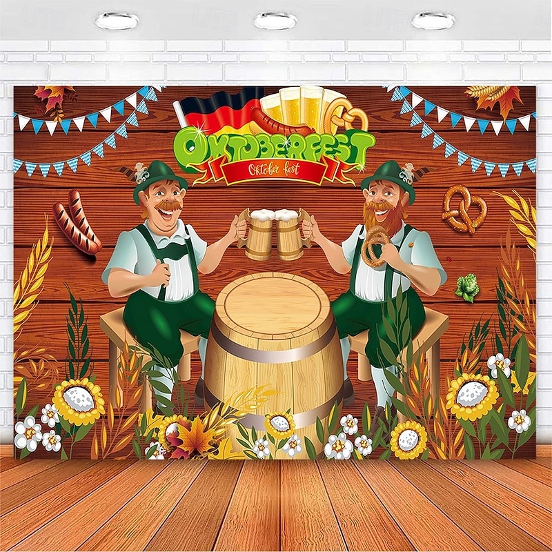 Oktoberfest German Bavarian Hanging Tapestry Pretzel Beer Bratwurst Wall Art Blue White Plaid Large Tapestry Mural Decor Photograph Backdrop Festival