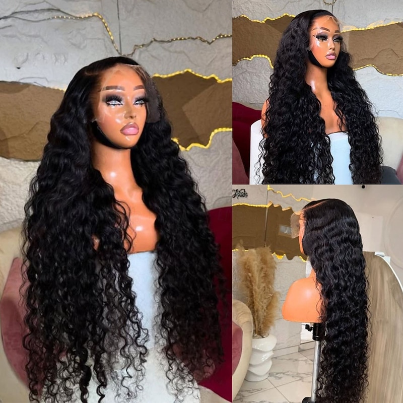 Remy Human Hair 5x5 Closure 13x4 Lace Front Wig Side Part Vietnamese Hair Water Wave Black Wig 130% 150% Density with Baby Hair Glueless Pre-Plucked For Women Long Human Hair Lace Wig