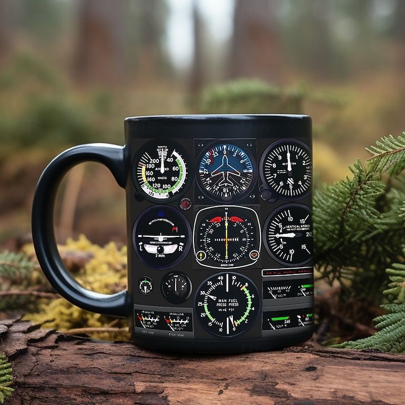 Spaceship Cockpit Instrument Panel Mug, 330ml/12oz Black Ceramic Coffee Cup, Creative Aerospace Pilot Gift Mug for Flight Enthusiast, Engineer, Office Desk Decor4