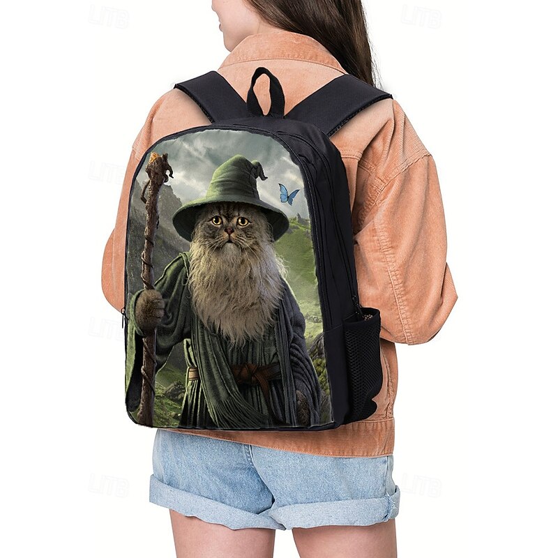 Kids' 3-Piece Wizard Cat Backpack Set – Fantasy Cat Print School Backpack, Insulated Lunch Bag, and Pencil Case for Boys and Girls, Ideal for School, Travel and Gift Giving Vincent Hie2