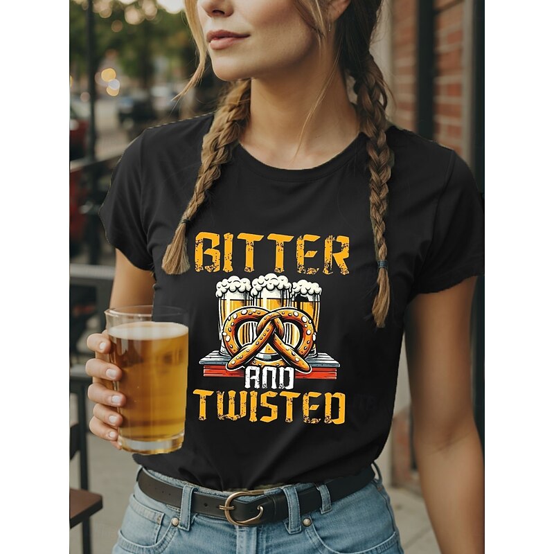 Oktoberfest Women's T Shirt Graphic Letter Vintage Stylish Classic Short Sleeve Crew Neck Regular Tops Daily Weekend Print Black Blue Purple Green Summer Spring4