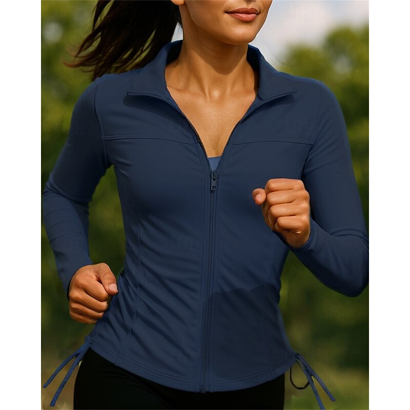 Women's Running Jacket Outdoor Jacket Full Zip Long Sleeve Outerwear Athletic Solid Colored Quick Dry Lightweight Elastic Breathable Tennis Golf Running Sportswear Activewear Pink Navy Blue2