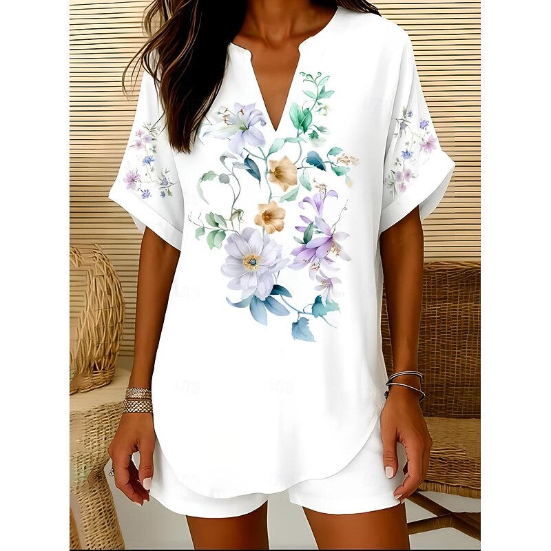 Women's Boho Shirt Floral Graphic Elegant Bohemia Vintage Sleeveless Short Sleeve Regular Tops Daily Holiday Beach Wear Black White Pink Blue Khaki Summer Spring