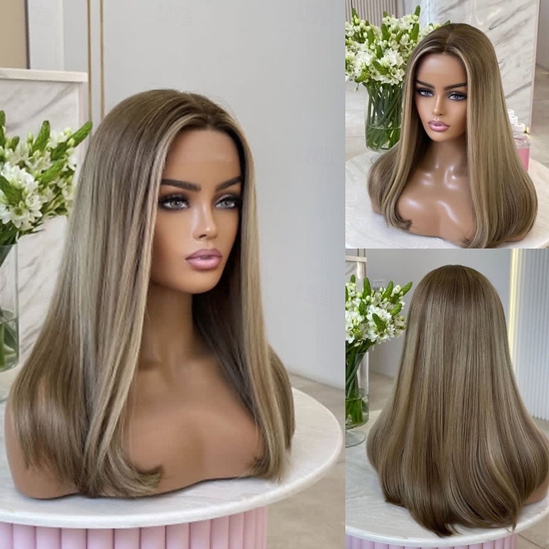 Brazilian Unprocessed Virgin Hair 5x5 Closure Glueless Wigs Short Bob Highlighted 13x4 Lace Front Wig Straight Blonde Wig with Baby Hair Pre-Plucked