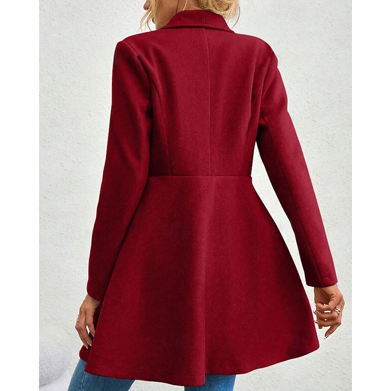 Women's Coat Warm Comfortable Pocket Buttons Fashion Plain Outdoor Vacation Double Breasted Long Turndown Regular Fit Long Sleeve Outerwear Black Red Camel Fall Winter4