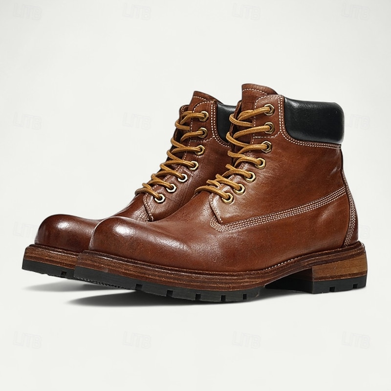 Men's Brown Leather Lace-Up Work Boots with Ankle Padding and Goodyear Welt – Heavy-Duty Footwear for Construction, Hiking and Outdoor Activities3