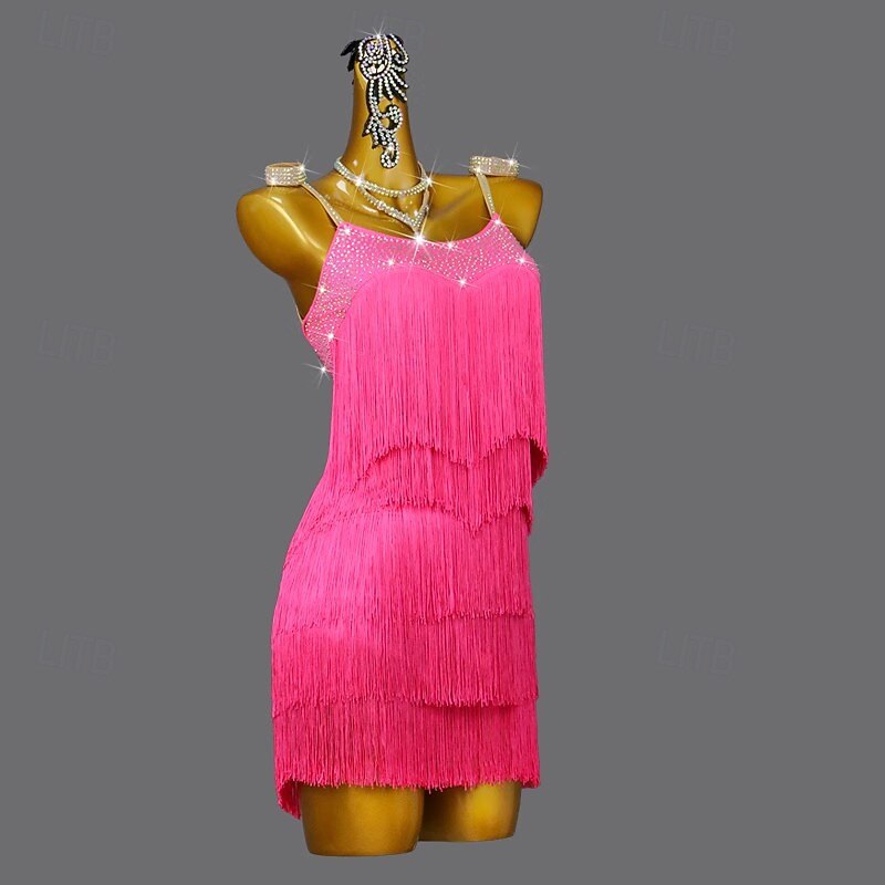 Latin Dance Dress Crystal / Rhinestone Tassel Splicing Women's Performance Party Sleeveless Spandex4