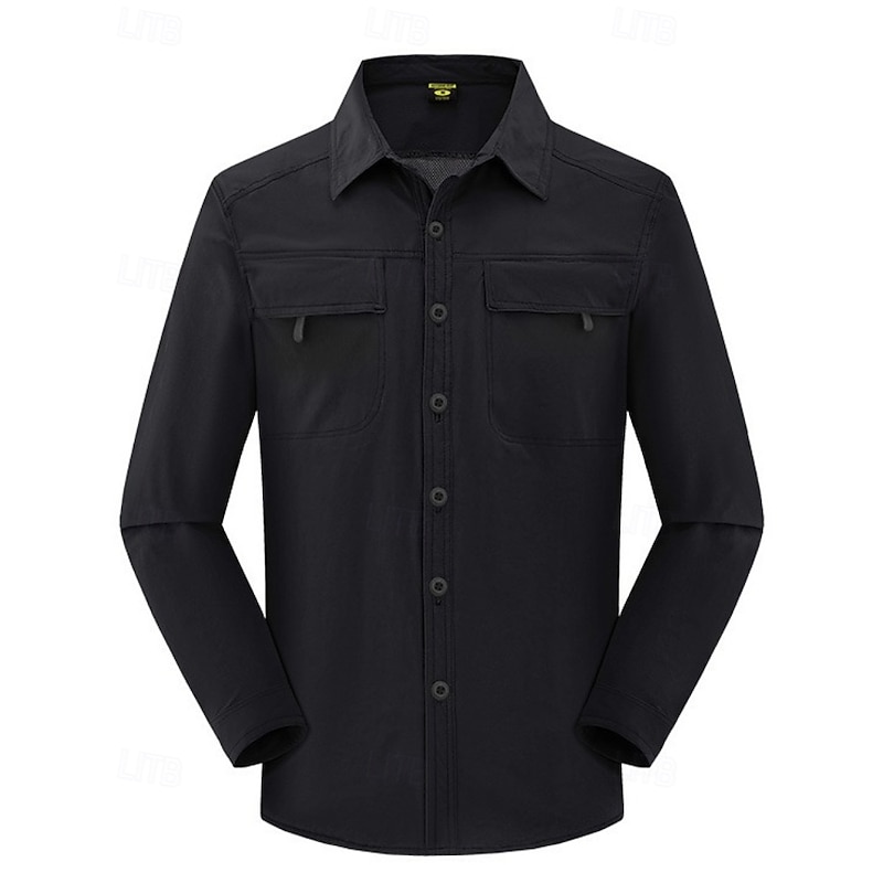 Men's Hiking Shirt Hiking top cargo shirt Long Sleeve Turndown Top Outdoor Waterproof Windproof Lightweight Polyester Black Army Green Khaki Running Camping / Hiking / Caving3