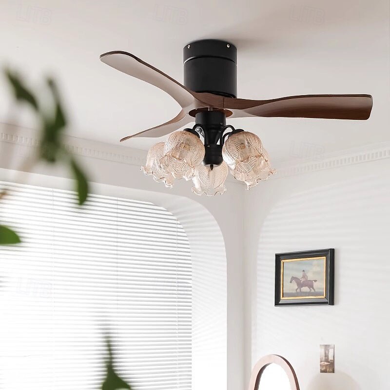 Mid-Century Retro Walnut Ceiling Fan Light, Quiet & Smart for Bedroom/Dining/Study3