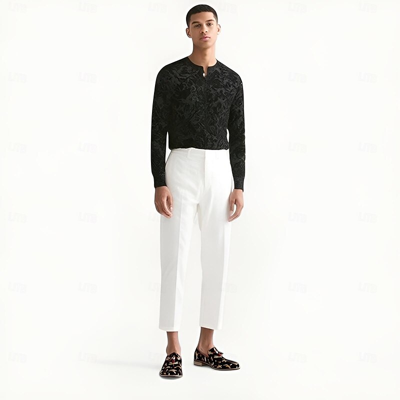 Men's Black Jacquard Loafers with Dragonfly Embroidery Slip-On Design Ideal for Evening Gatherings Weddings and Semi-Formal Occasions2