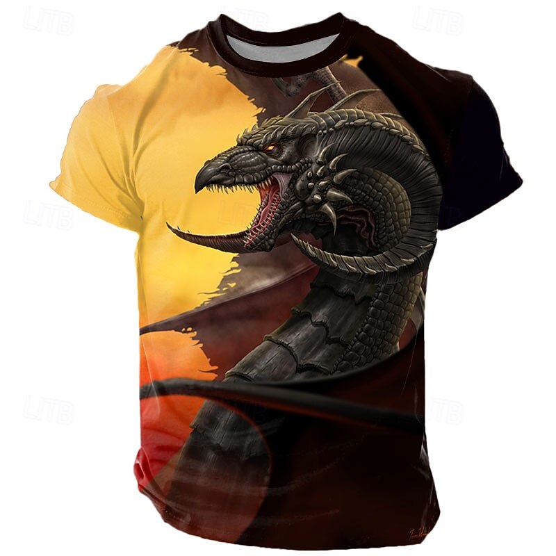 Tom Wood Men's 3D Dragon T Shirt Short Sleeve T shirt 3D Print Crew Neck Shirt Exaggerated Designer Party Street Casual Yellow Summer Spring All Seasons Clothing Apparel S M L XL XXL XXX