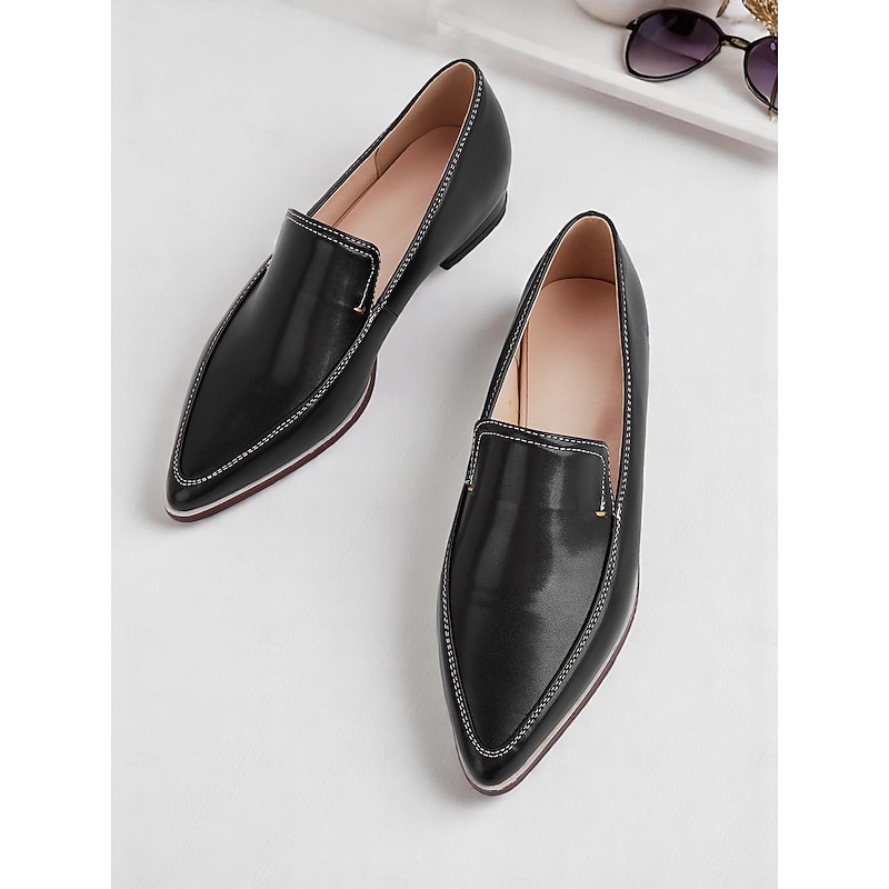 Women's Black Faux Leather Loafers – Classic Office Shoes with Low Heel for Work, Business and Professional Attire4