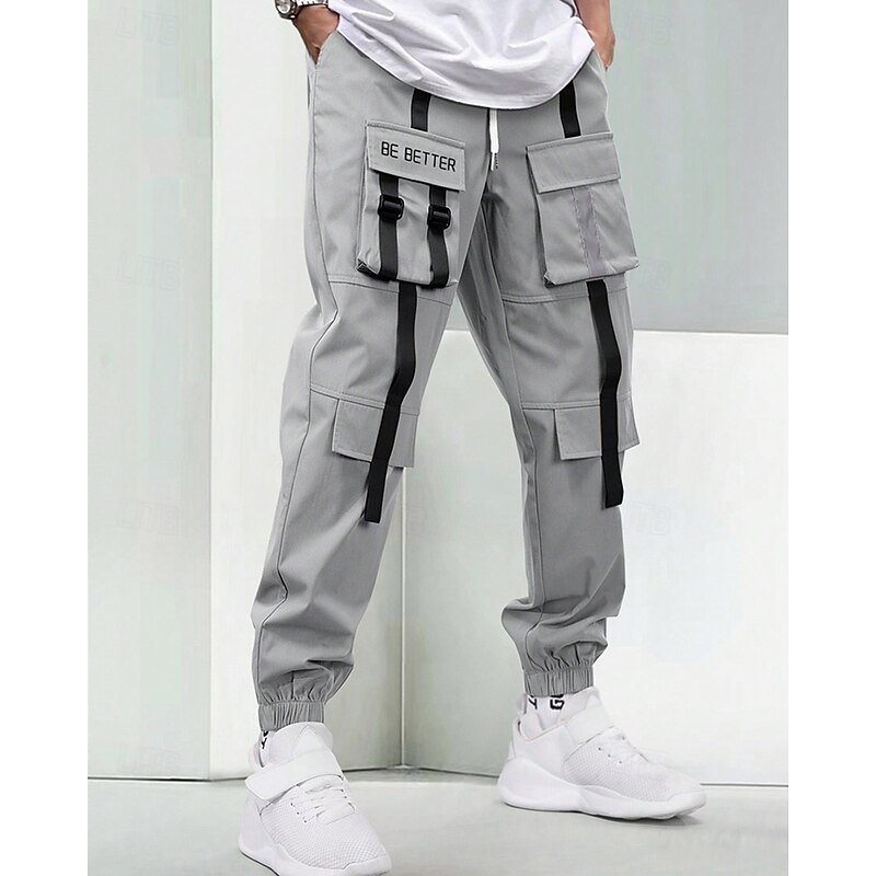 Men's Cargo Pants Joggers Trousers Elastic Waist Drawstring Multi Pocket Color Block Wearable Outdoor Daily Camping & Hiking Fashion Classic Gray3