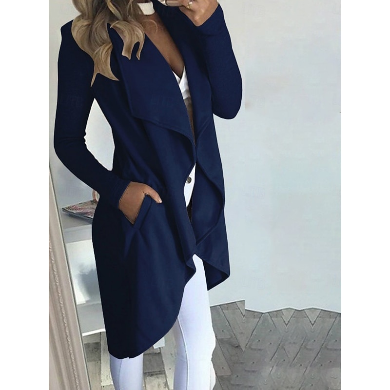 Women's Casual Jacket Breathable Comfortable Pocket Fashion Casual Plain Vacation Street Casual Daily Wear Open Front Long Turndown Slim Long Sleeve Outerwear Black Wine Blue Summer Spring4