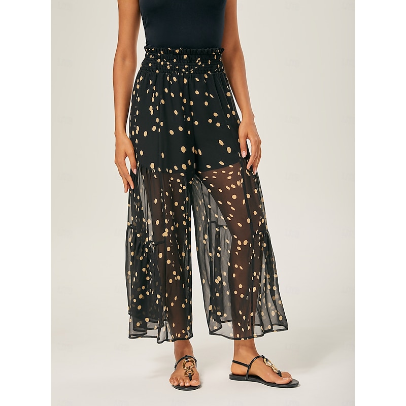 Polka Dot Chiffon Wide-Leg Culottes