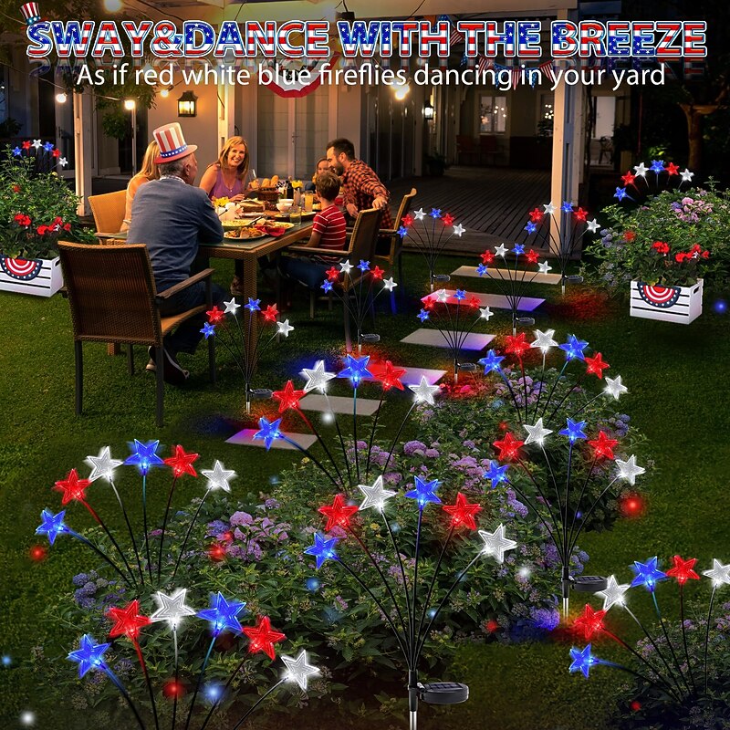 2Pcs 6 LED Patriotic Pathway Lights Outdoor Waterproof Solar Energy July 4th Independence Day Red, White, Blue Pentagram Ground Plug in Light Courtyard Garden Lawn Path Patriotic Atmosphere3