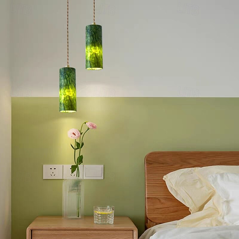 Green Marble LED Pendant Lamp for Bedroom Bedside Living Dining Room Decoration Chandelier Lights, Modern Lighting