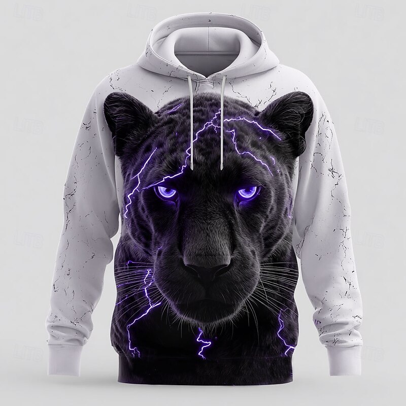 Men's Leopard 3D Hoodies Sweatshirt Cool Party Long Sleeve Crew Neck Club Streetwear Yellow Blue Drawstring Graphic Fall Winter Designer3