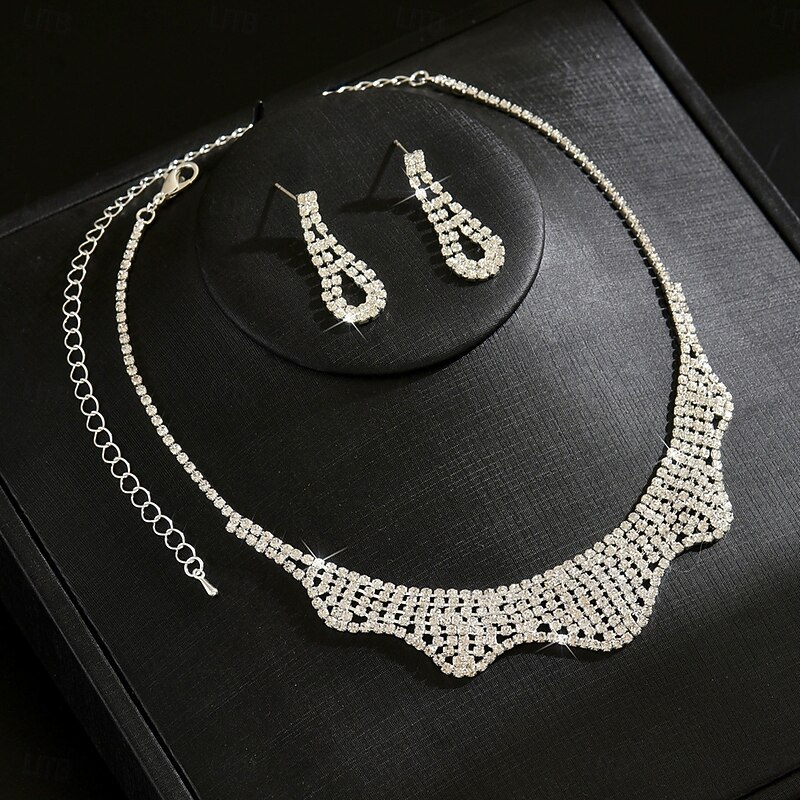 Bridal Jewelry Sets Two-piece Suit Zircon 1 Necklace Earrings Women's Elegant Vintage Lovely Love Precious irregular Jewelry Set For Wedding Work Gift2