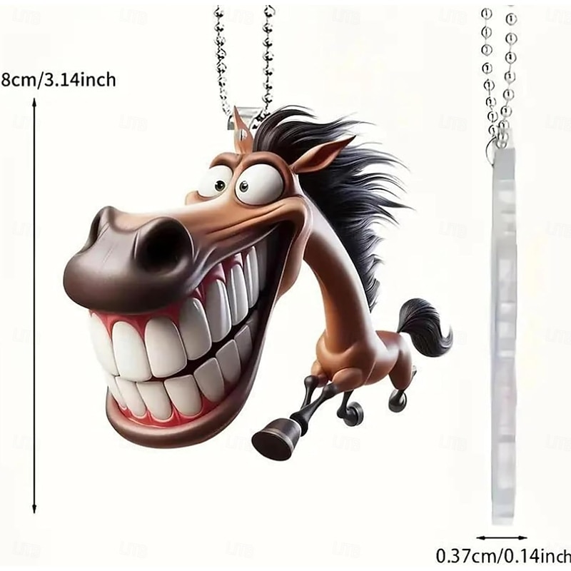 Car Mirror Ornament Funny 2D Horse Car Decoration - Prank Cartoon Flat Pendant For Vehicle Decor Men Women Christmas Party Birthday Bag2