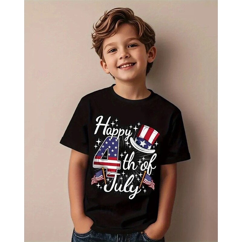 American Independence Day Boys' 3D Graphic Flag T shirt Tee Short Sleeve Summer Spring Fashion Basic Kids 4-12 Years Crew Neck Outdoor Casual Daily Regular Fit4