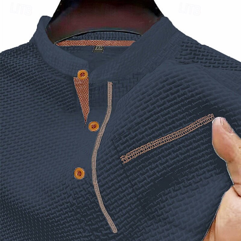 Men's T Shirt Henley Shirt Tee Short Sleeve Shirt Short Sleeve Henley Summer Spring Patchwork Fashion Designer Basic Buttons Pocket Vacation Street Going out Black White Navy Blue Top Tee for Men4