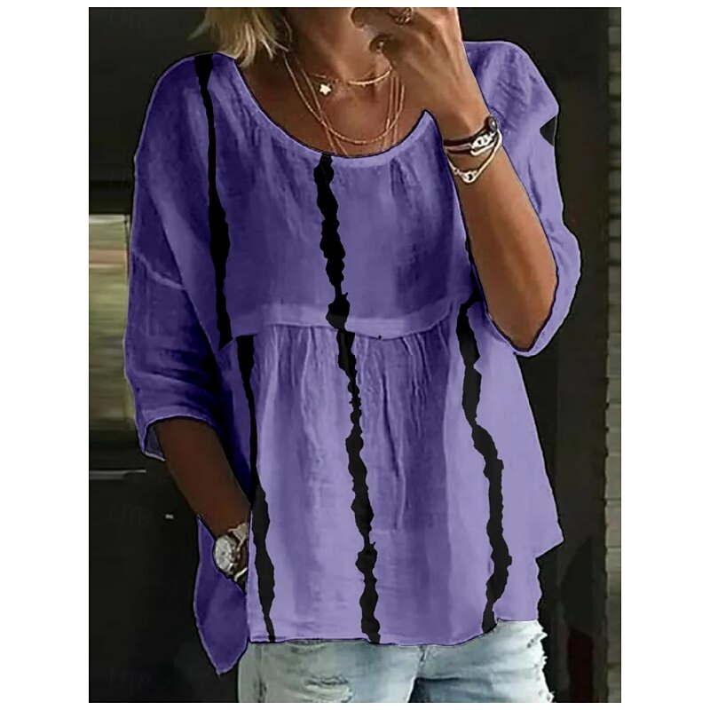 Women's Blouse Tie Dye Stylish 3/4 Length Sleeve Crew Neck Regular Tops Daily Holiday Print White Pink Wine Navy Blue Royal Blue Summer3