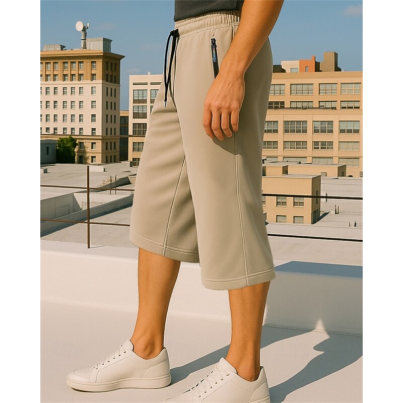 Men's Running Capri Pants Running Pants Elastic Waistband Capri Pants Sports & Outdoor Casual Lightweight Breathable Tennis Jogging Running Regular Fit Sportswear Activewear Solid Colored Black Army3