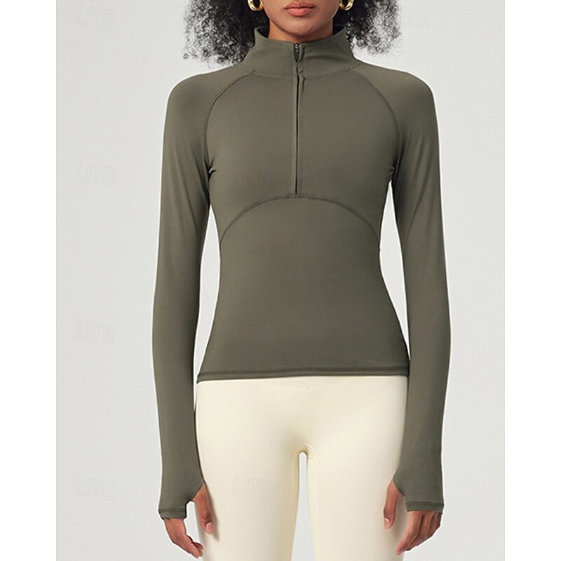 Women's Running Shirt Quarter Zip Pullover Long Sleeve Top Athleisure Fall Solid Colored Quick Dry Lightweight Breathable Tennis Golf Running Sportswear Activewear Black Dark Green Gray4