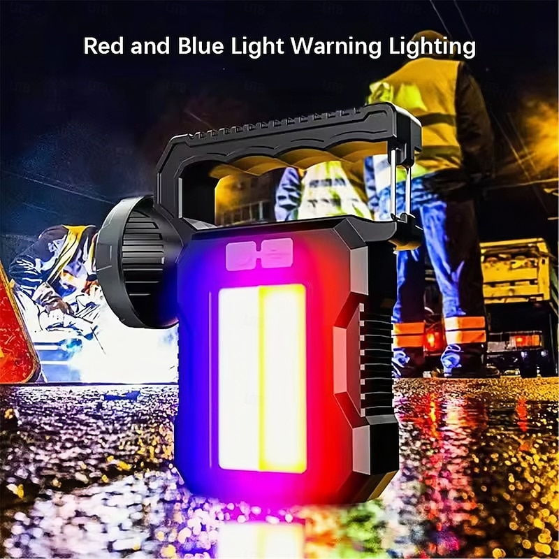 USB Solar Portable Powerful Rechargeable Flashlight Searchlight With COB Work Light Lantern Outdoor Camping Lamp Hiking Fishing Emer  1PC2