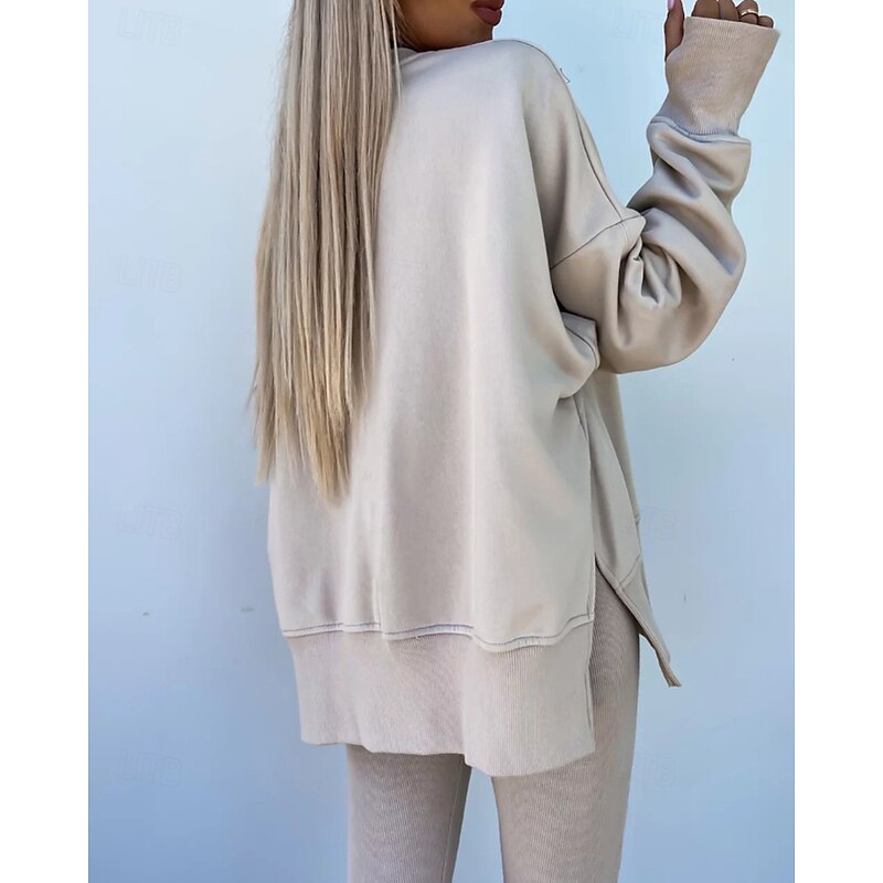 Women's Tracksuit Leggings Pullover Sweatshirt Lace Zipper Pocket Solid Colored Clothing Suit Fall Magenta Black Gym Athleisure Running Thermal Warm Windproof Long Sleeve Sport Activewear Stretchy4