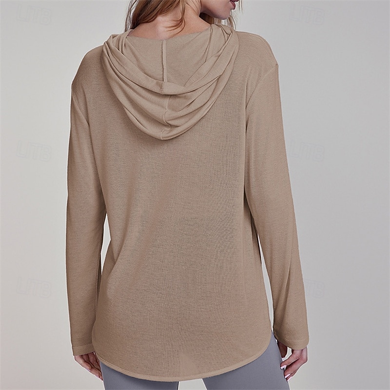 Women's Sports shirts Flat Neckline Skin Friendly Softness Stretchy Buttons Long Sleeve Sports Solid Color Top For Pilates Yoga Activewear2