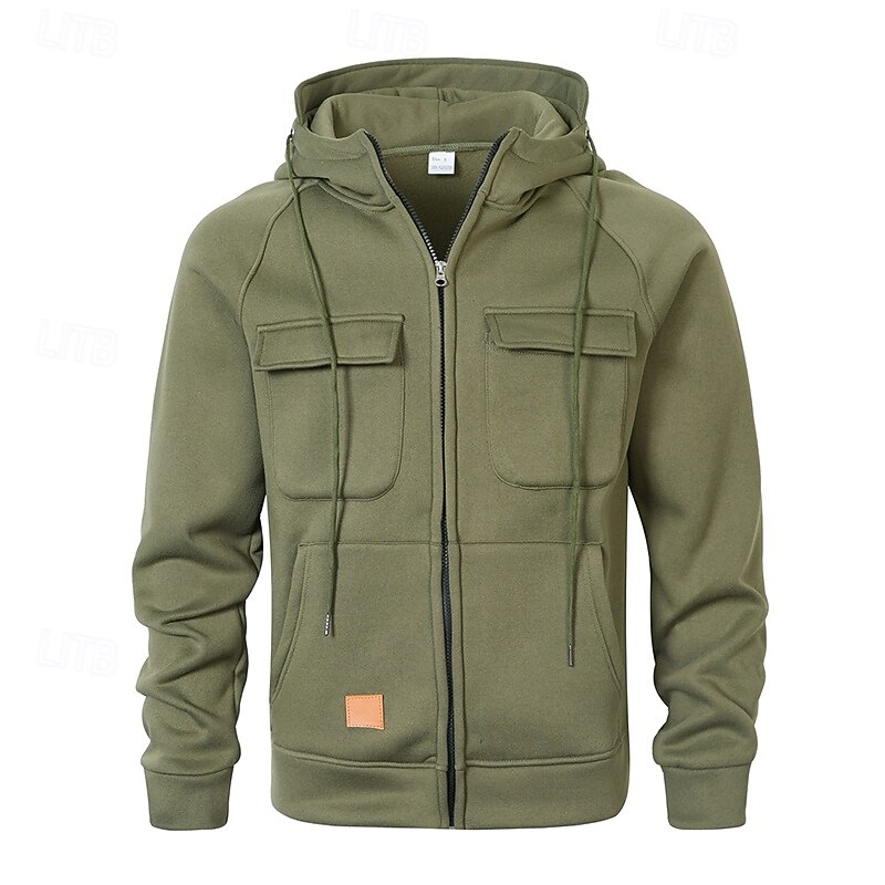 Men's Hoodie Black Wine Army Green Navy Blue Blue Hooded Plain Zipper Pocket Sports & Outdoor Casual Daily Streetwear Cool Sportswear Spring &  Fall Clothing Apparel Hoodies Sweatshirts  Long Sleeve