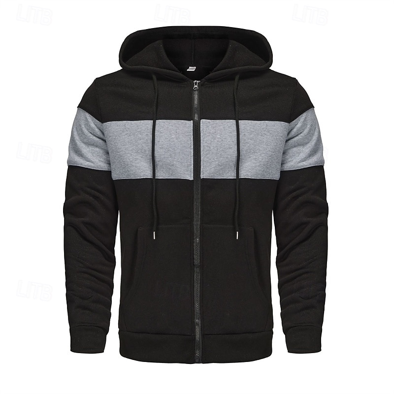 Men's Hoodie Full Zip Hoodie Red & Black Black Red Light Grey Dark Gray Hooded Color Block Patchwork Sports & Outdoor Daily Holiday Polyester Streetwear Basic Casual Spring Autumn / Fall Clothing3