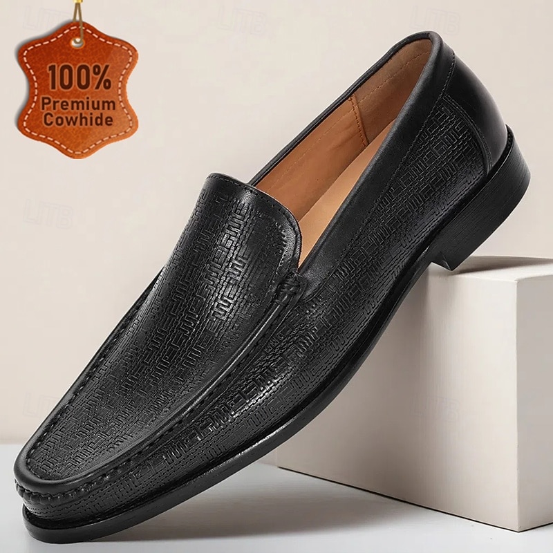 Black Slip-On Loafers for Men Crafted from Premium Cowhide with Sleek Elegant Design - Perfect for Office Formal Occasions and Everyday Wear