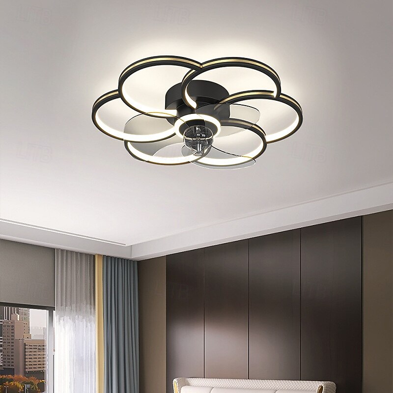 Ceiling Fan with Lights,Bedroom Led Dimmable Flower Type Fan Ceiling Light with Remote Control Modern Living Room Silent Ceiling Fan Light with Timer3