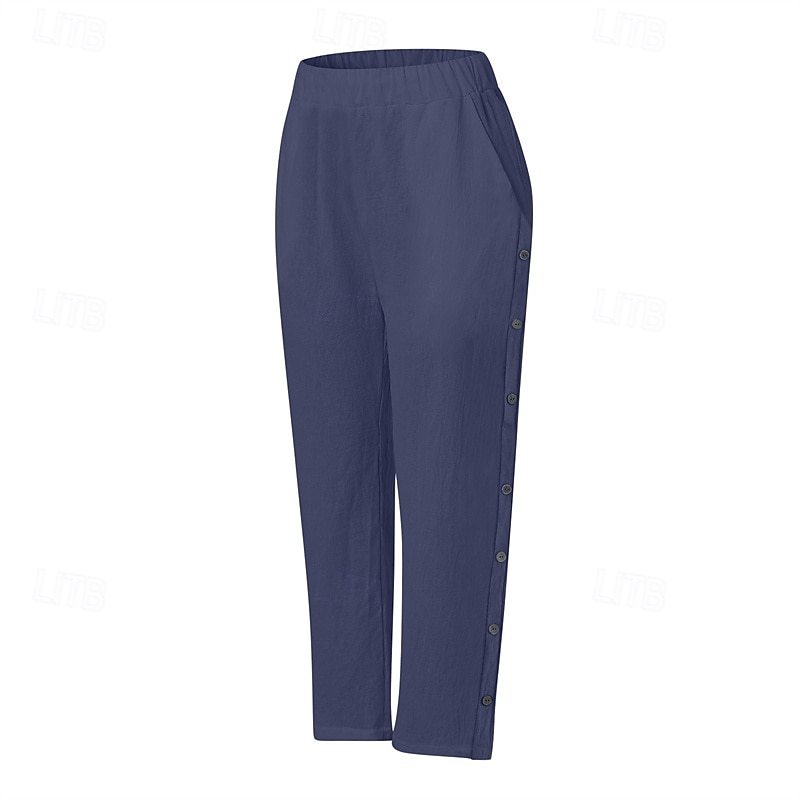 Women's Cotton Linen Pants Cropped Pants Fashion Casual Ankle-Length Mid Waist Plain Elastic Waist Breathable Comfortable Street Daily Wear Going out Black White Navy Blue Sky Blue Summer Regular Fit4