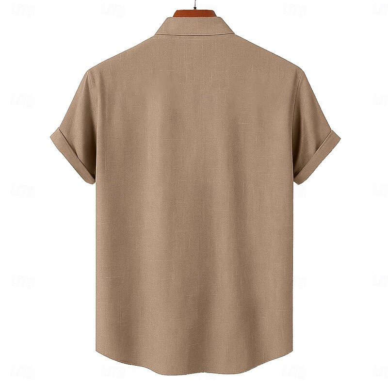 Men's Linen Shirt Summer Shirt Beach Wear Button Up Shirt Geometric Vacation Casual Red Green Khaki Short Sleeve Turndown Summer Spring Clothing Apparel2
