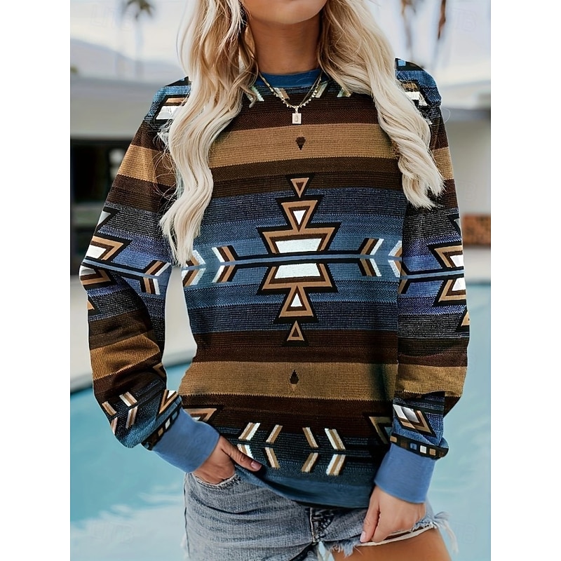 Women's Pullover Sweatshirt Graphic Paisley Warm Vintage Western Long Sleeve Crew Neck Regular Tops Street Dailywear Casual Print Blue Brown Dark Blue Spring Fall Winter4