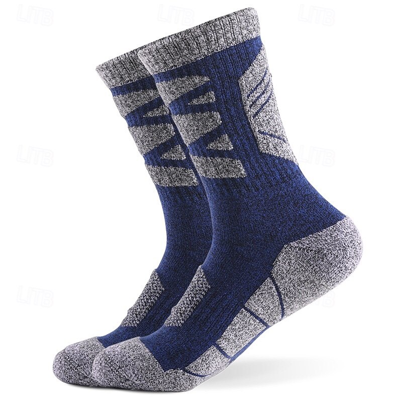 1 Pair Men's Hiking Socks Running Socks Sports Socks Breathable Anti Blister Sweat-Wicking cushioned Winter Outdoor quarter crew Patchwork Cotton Dark Grey Army Green Blue for Running
