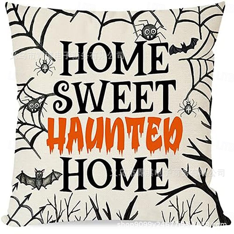 1 pcs Linen Pillow Cover, Halloween Square Zipper Traditional Classic3