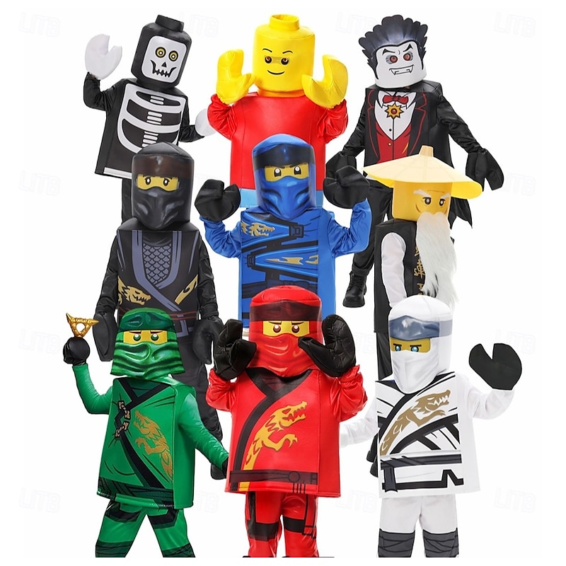 Block Figure Ninja Toy Brick Warrior Outfits Costume Cosplay Movie Cosplay for Boys Girls' Kid's Halloween Carnival World Book Day Performance Educational Dress Up School Event Dress Up