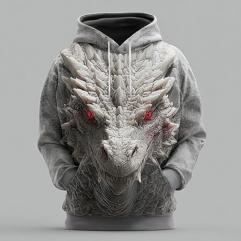 Men's Dragon Hoodies Sweatshirt Cool Party Long Sleeve Crew Neck Club Streetwear Red Blue Drawstring 3D Fall Winter Designer