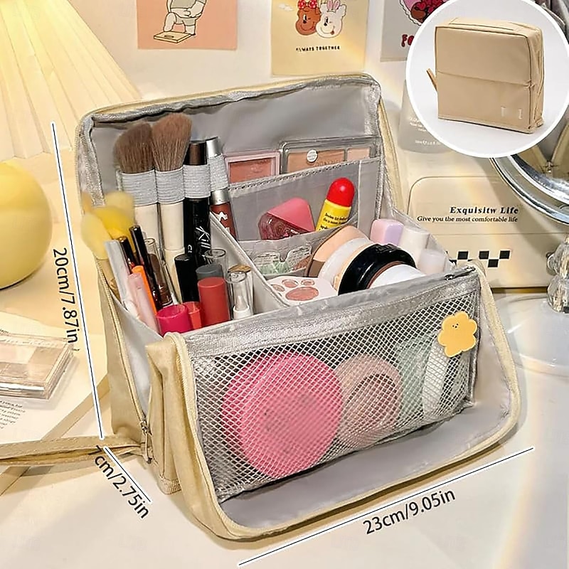 Standing Makeup Bag, Waterproof Large Capacity Toiletry Bag with Compartments, Portable Travel Cosmetic Organizer, Multi-Purpose Pencil & Makeup Storage Case2