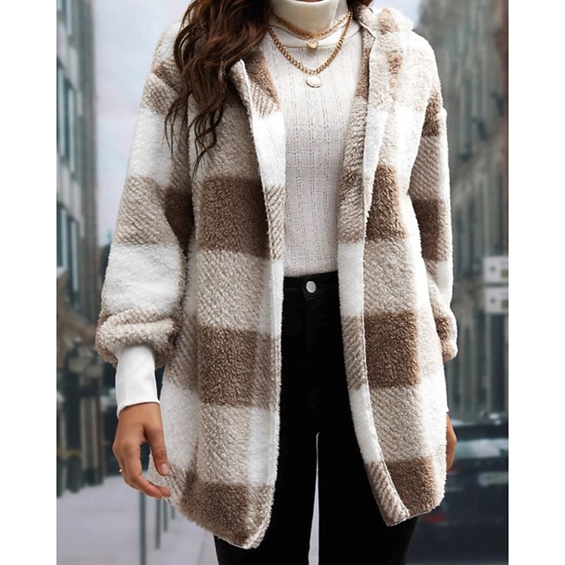 Women's Cardigan Fashion Plaid Ribbed Shirt Collar Knitted Long Sleeve Regular Tops Knit Holiday Going out Weekend Black Red Fall Winter2