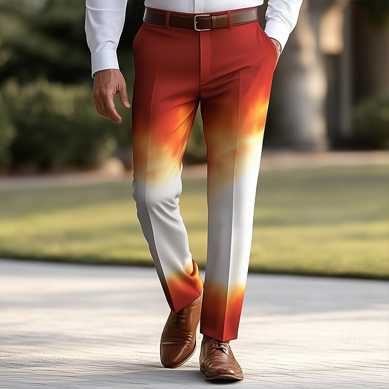 Men's Gradient Color Dress Pants Trousers Suit Pants Mid Waist Casual Vacation Casual Regular Fit Flat-Front Straight Leg Pants with Pockets Summer Spring Fall 3D Print Red Orange2
