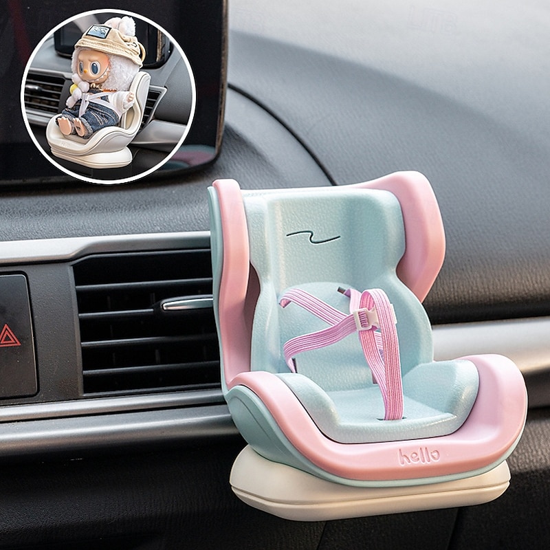Doll Car Seat for 17cm Dolls with Air Vent Clip and Desktop Stand Cute and Functional Car Ornament for Blind Box Doll Fans