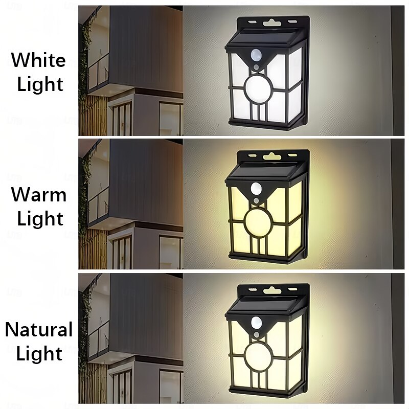 Solar Outdoor Wall Light Powered Sensing Waterproof with High Quality Panels Ideal for Villa Courtyards Home Exteriors  Natural White Warm WhiteWhite   1PC3