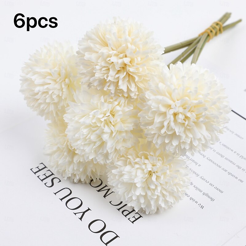 6pcs Artificial Chrysanthemum Dandelion Flower Balls for Living Room, Pottery, Wedding Decoration, Simulation Floral Arrangement4